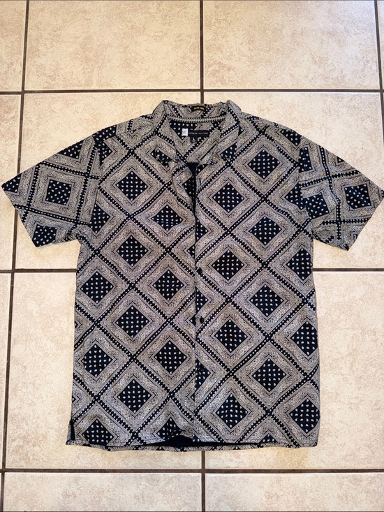 Modern Culture Other - Men's Short-Sleeve Geometric Button-Down Shirt - Black & Cream